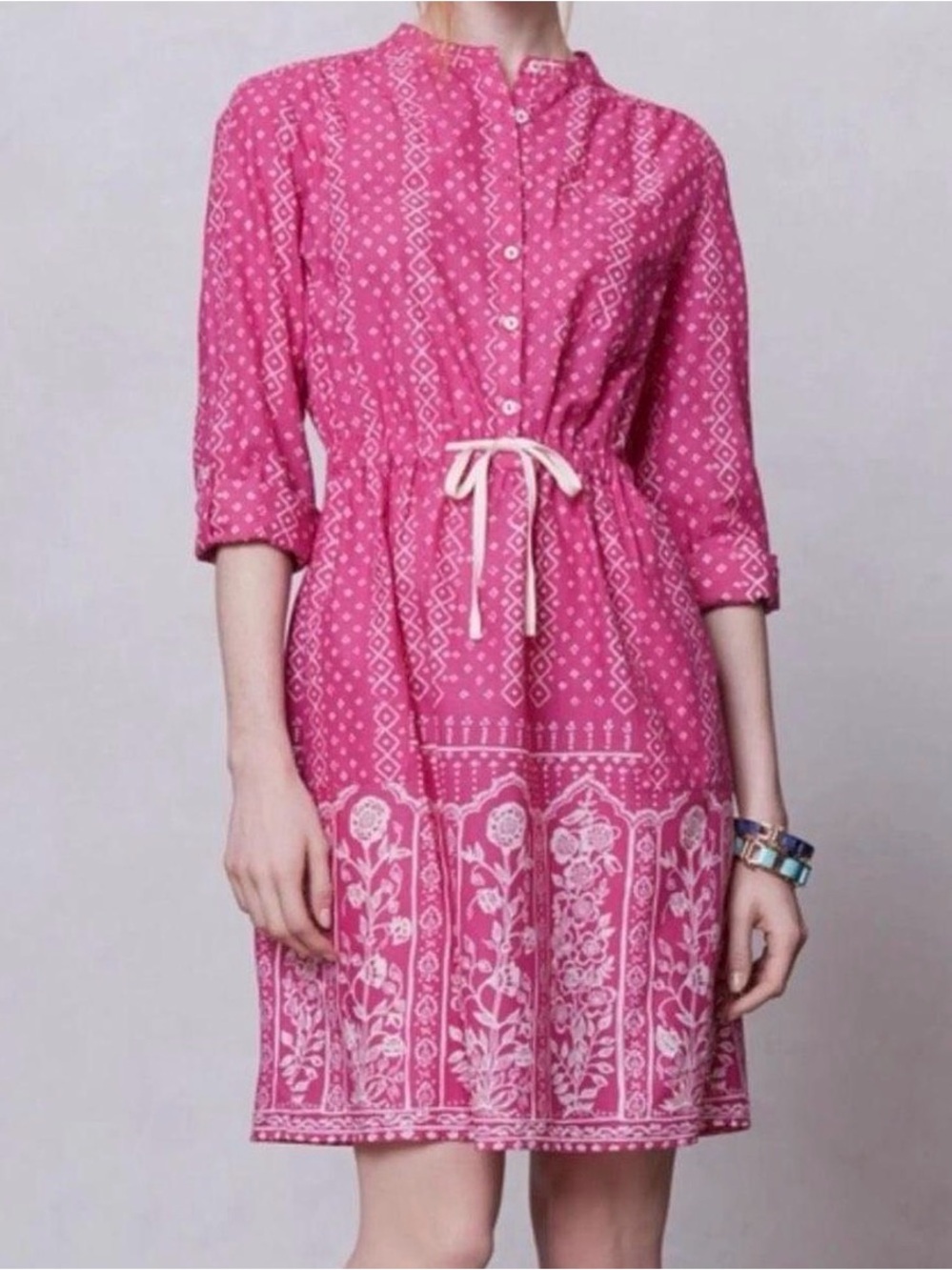 Meadow Rue for Anthropologie pink geometric print button-up shirt dress 0